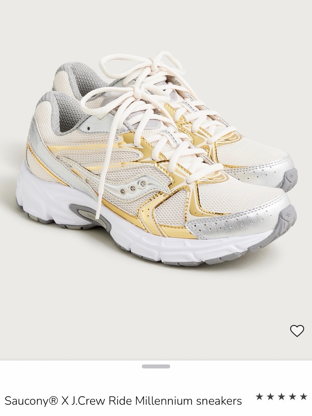 Saucony x J. Crew Ride Millennium Sneakers in Cream/Gold Size 8 New in the Box